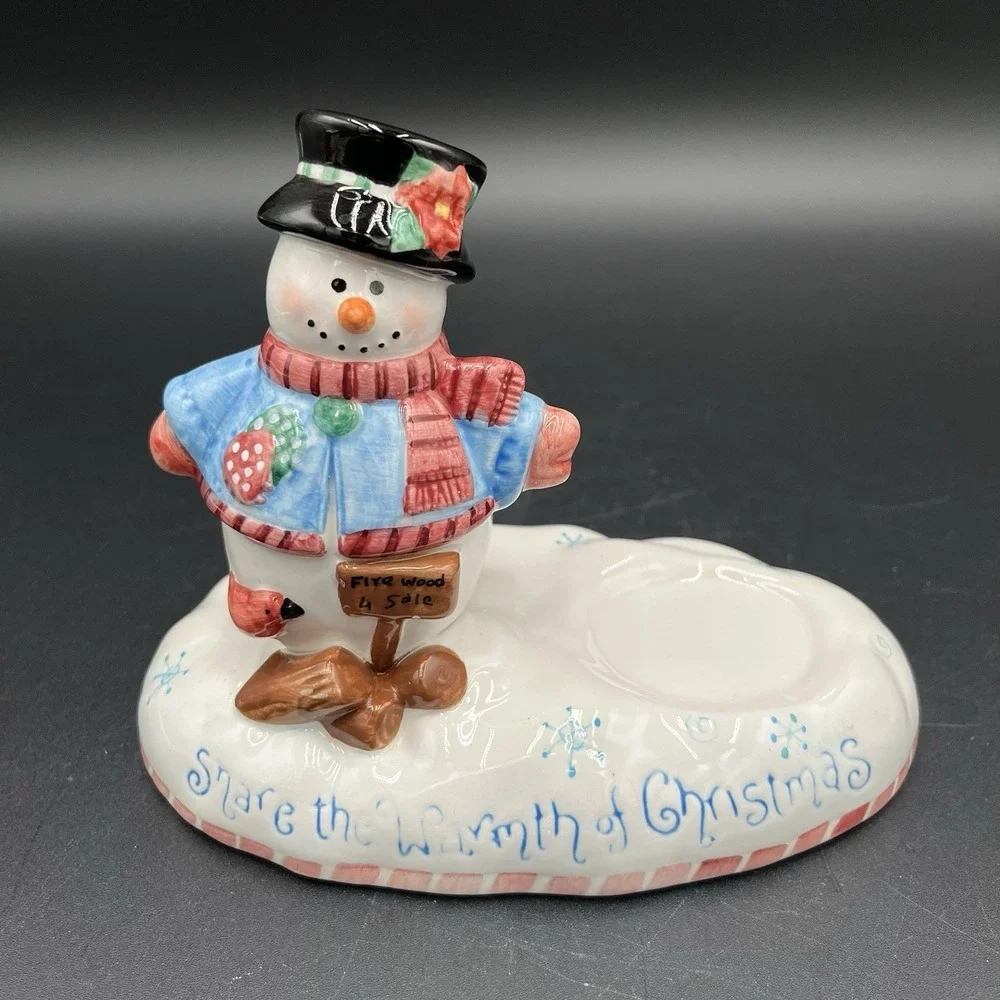 Christmas Snowfall Friends Papel Snowman Candle Holder NWT Votive Pre-Owned